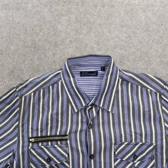 7 Diamonds Shirt Mens Large Blue Button Up Long Sleeve Striped Pockets - Picture 3 of 13